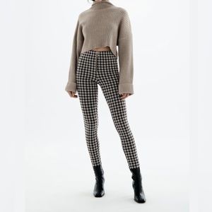 CLEARANCE! Zara Gingham Leggings Zip Front High Waist Black/White Size: S